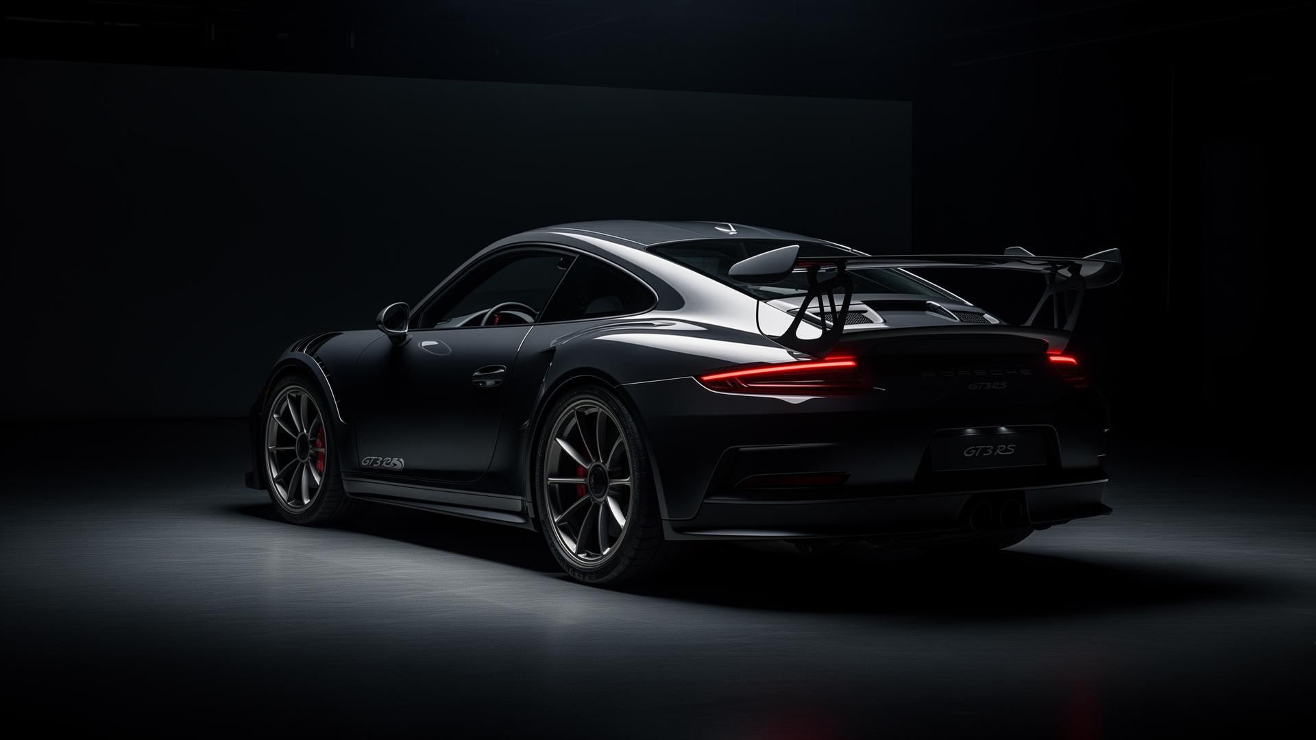 Porsche 911 GT3 RS em estúdio escuro